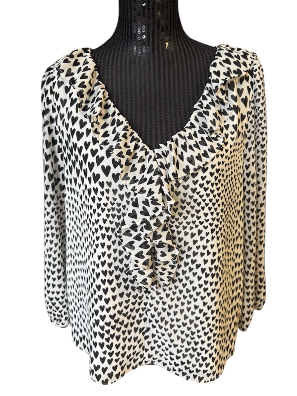 J.Crew Ruffle-trim V-neck blouse in allover heart print